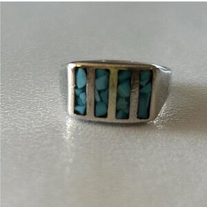 Vintage Sterling Silver Inlaid Turquoise Ring Size 5.75